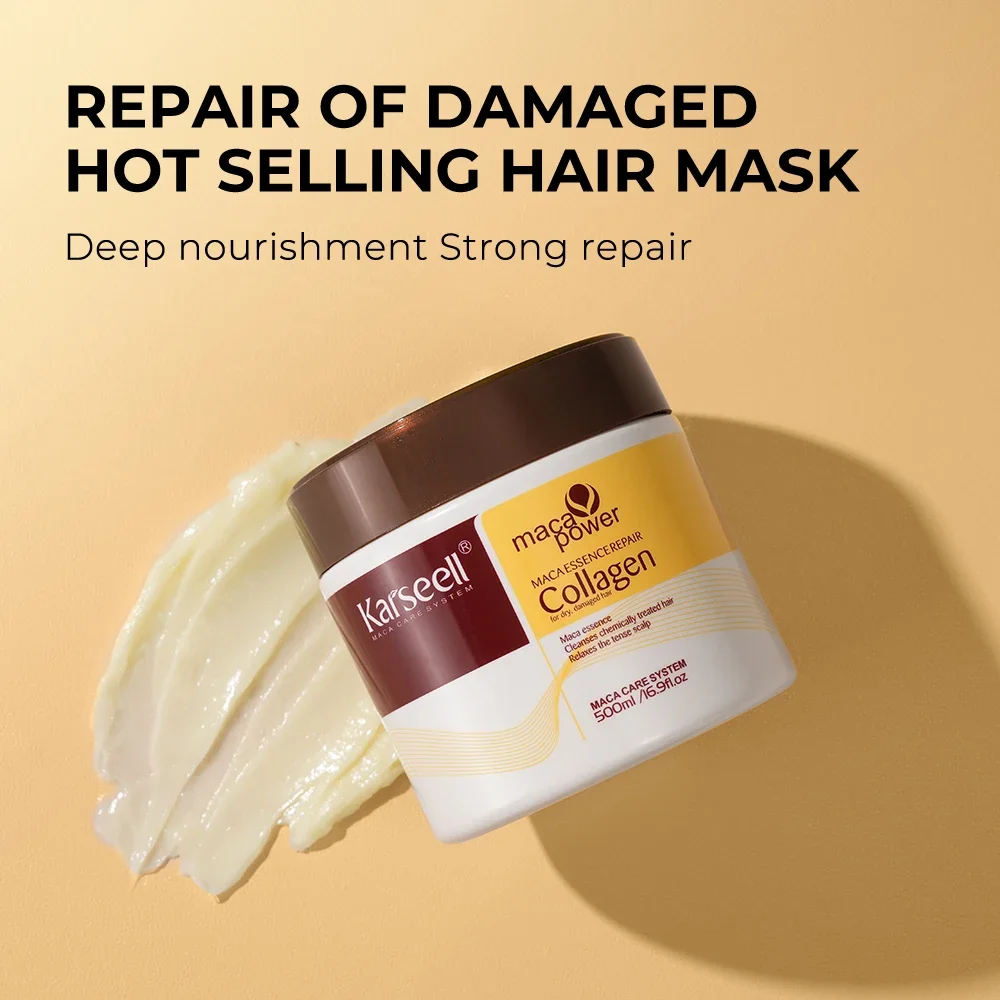Mascarilla para el cabello Karseell, 500ml + aceite de argán, juego de 2 uds., acondicionador de reparación profunda, suero para el cabello, tratamiento capilar de colágeno para cabello seco y dañado