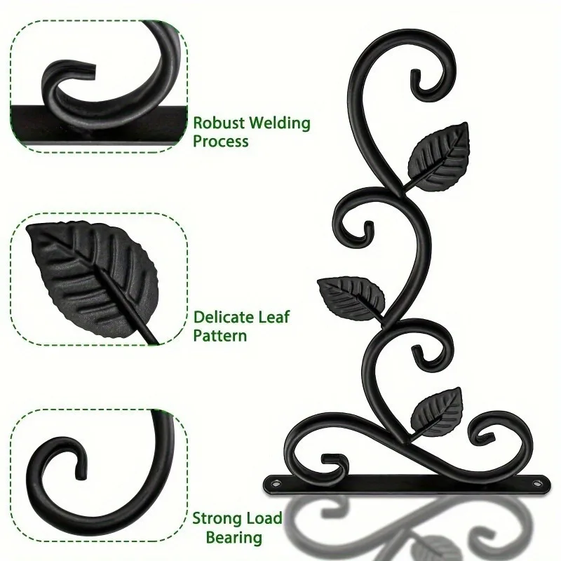 Ganchos para plantas con soporte de pared de hierro forjado rústico, perchas de Metal para colgar plantas de interior y exterior, macetas, comederos para pájaros, 2 uds.