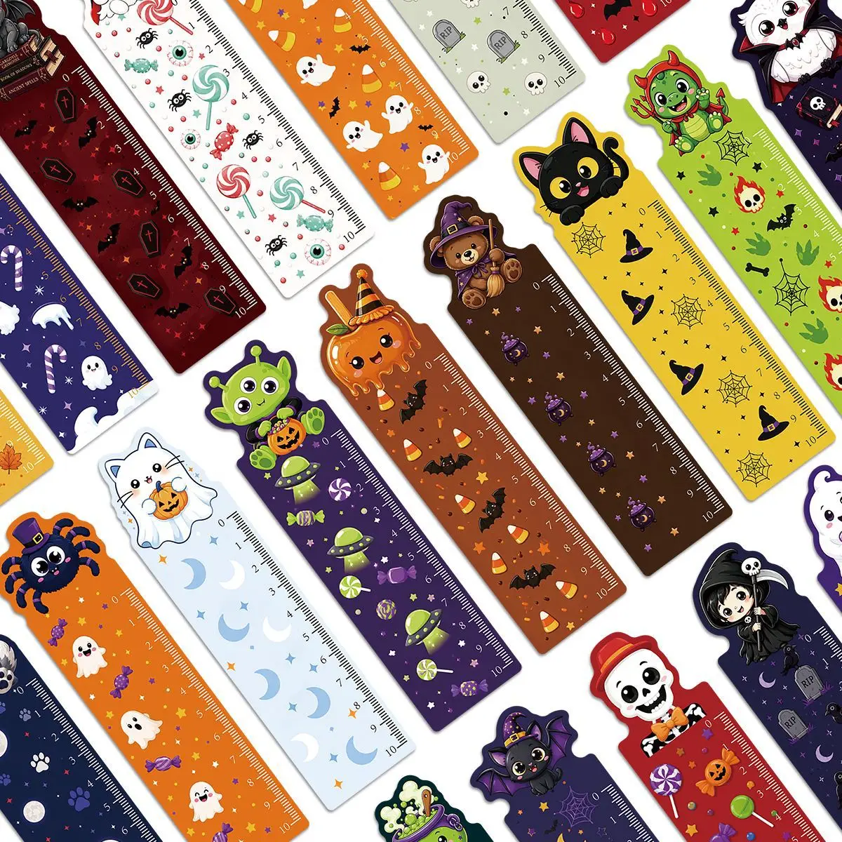 30 Marcadores de Libros con Forma de Dibujos Animados de Halloween, Regla, Graduación, Estudiante, Graffiti, Papelería, Marcadores de Páginas, Suministros de Papelería