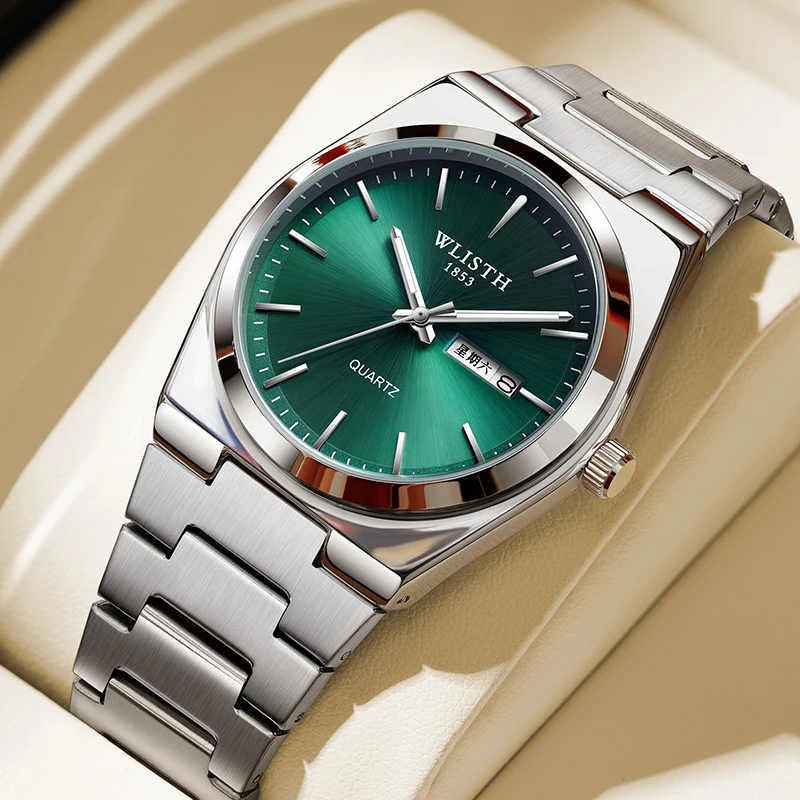 Reloj WLISTH de lujo para hombre, reloj de negocios a la moda resistente al agua, reloj de acero inoxidable para hombre, relojes de cuarzo informales, reloj deportivo para hombre