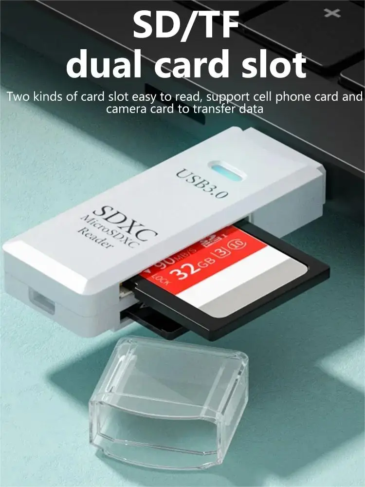 Lector de tarjetas USB 3,0 de alta velocidad 2 en 1, adaptador de tarjeta de memoria TF, diseño de unidad Flash USB portátil para PC, portátil, accesorios de oficina