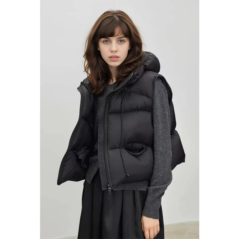 ZAROY, chaquetas y chalecos de otoño e invierno para mujer, chaleco informal con capucha y bolsillos con cremallera, ropa de abrigo, chaqueta sin mangas de algodón, куртка