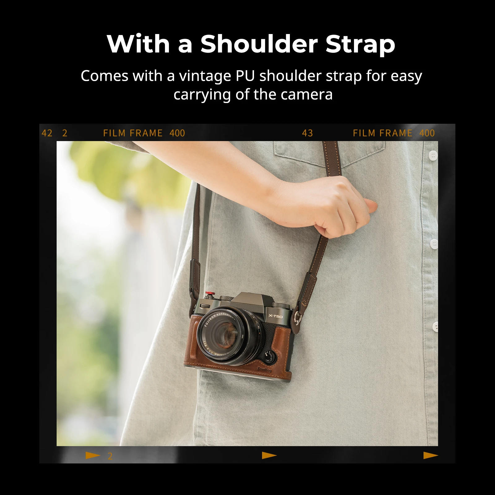 SmallRig-Kit de media Funda de cuero para cámara de X-T50, para FUJIFILM X-T50, estilo Retro, con correa para el hombro (negro/marrón/verde) -4710