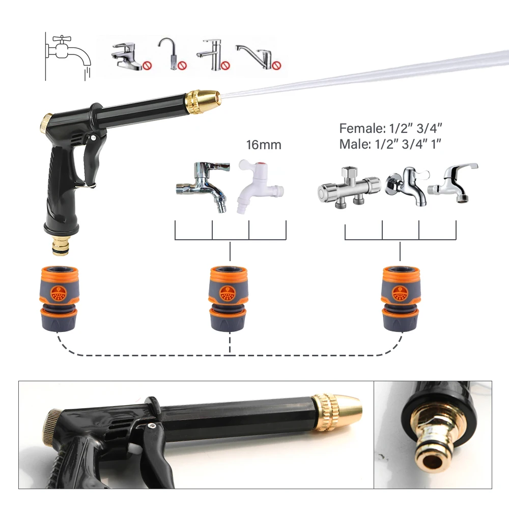 Pistola de agua para jardín, accesorios de manguera de conexión rápida antideslizantes de 3/8 ", 1/2", 3/4 ", riego de jardinería, limpieza de flores, lavado de coches, suelo