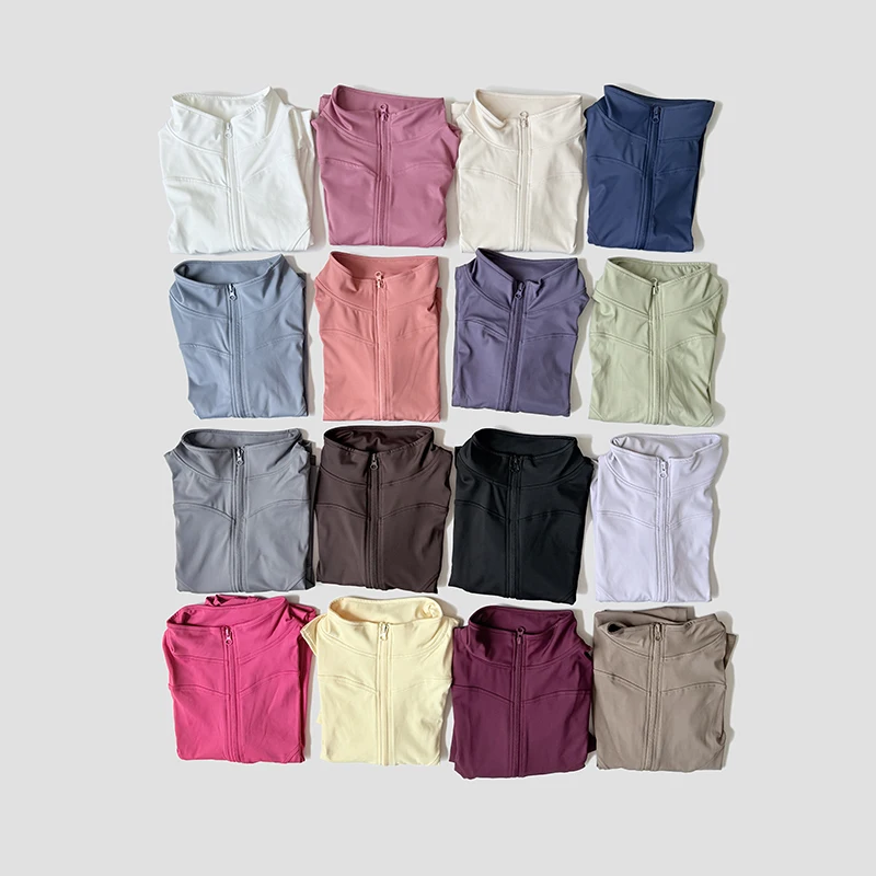 Chándal de Yoga para mujer, chaqueta deportiva de manga larga con cuello levantado, entrenamiento para correr, gimnasio, Fitness, traje a prueba de viento