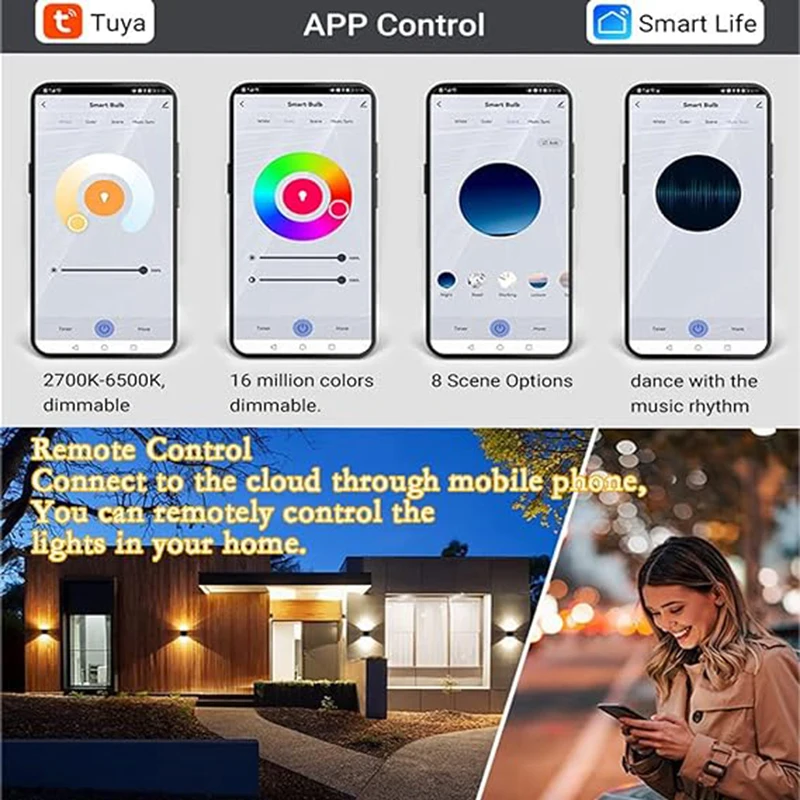 Lámpara de pared LED para exteriores Tuya, Control por aplicación Smart Life, luces de pared RGBCCT de ángulo ajustable, funciona con Alexa y Google Home