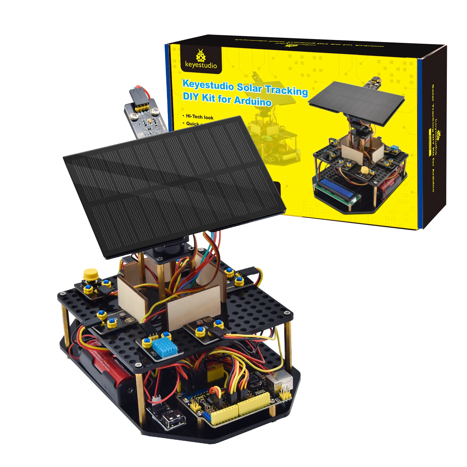 Keyestudio-Kit de seguimiento de Panel Solar, sistema de seguimiento, Kit electrónico para Arduino UNO, juguetes de programación para niños con pantalla LCD 1602