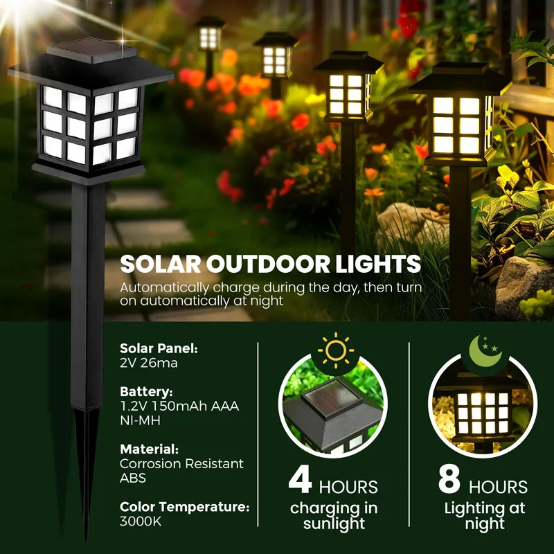 Paquete de 8 Luces Solares para Camino, LED Impermeables para Jardín, Patio, Pasarela, Entrada, Paisaje, Lámpara de Césped con Encendido Automático, Decorativas