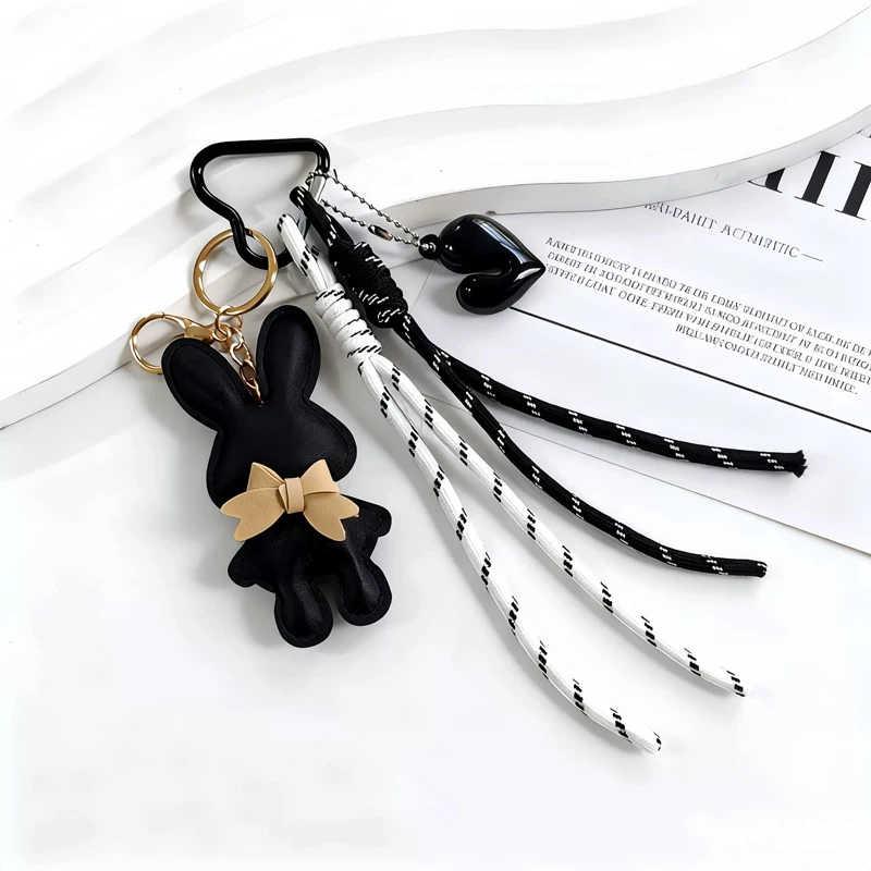 Nuevo Llavero de Piel Sintética con Diseño de Conejo y Corazón, Colgante de Color Sólido para Bolsos, Accesorios, Regalo