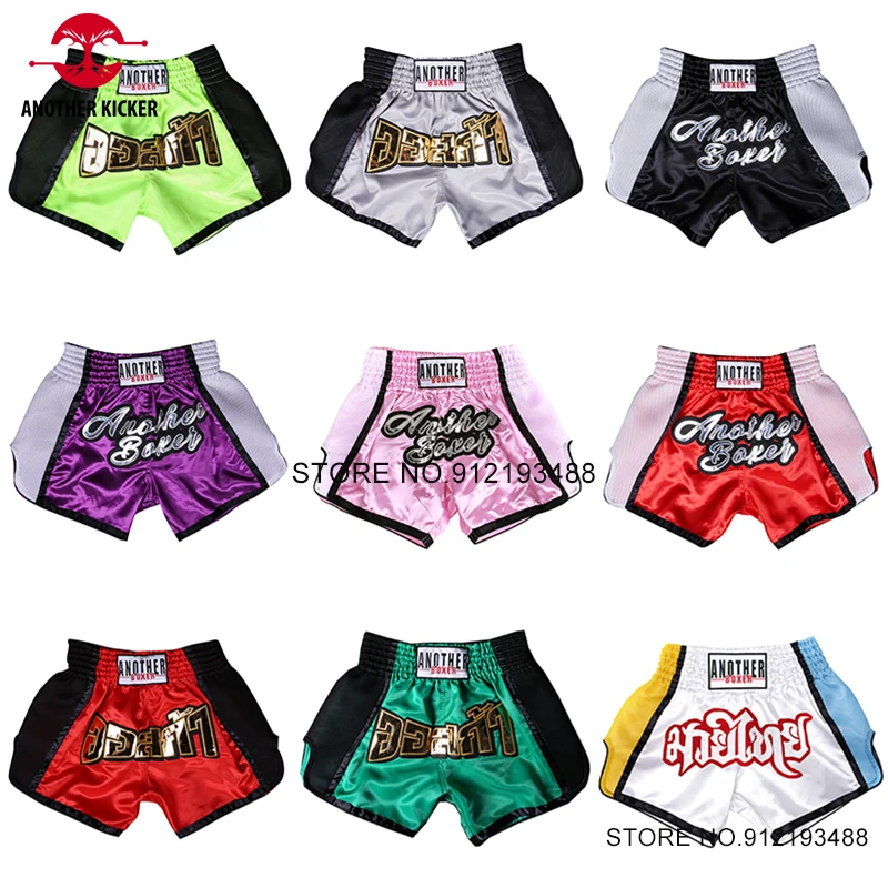 Pantalones cortos Muay Thai, pantalones cortos de boxeo transpirables para hombres, mujeres y niños, pantalones de lucha de corte lateral, pantalones de Kickboxing, ropa de entrenamiento de artes marciales de satén