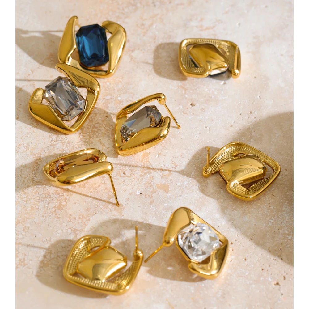 Pendientes cuadrados de cristal multicolor Yhpup, chapados en PVD de color oro de 16 quilates, joyería exquisita y elegante que previene las alergias