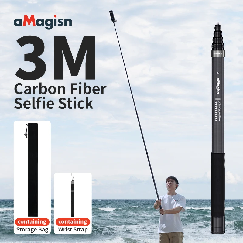 aMagisn Palo Selfie Invisible de 3m, Monopod Extensible de Fibra de Carbono de 118" para Accesorios Gopro Max DJI 360 Insta360 X4 Air X5 X6
