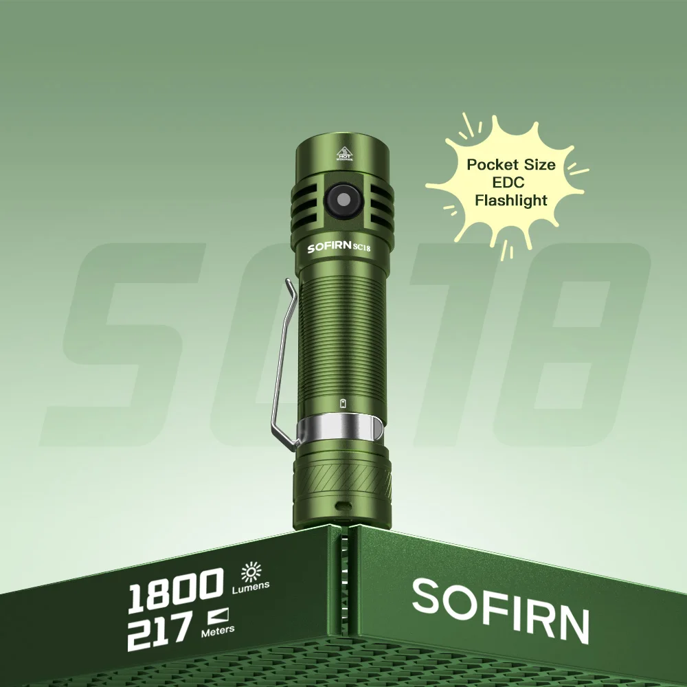 Linterna LED SOFIRN SC18 de 1800lm con SST40, Lente Óptica TIR, Linterna EDC Recargable por USB C