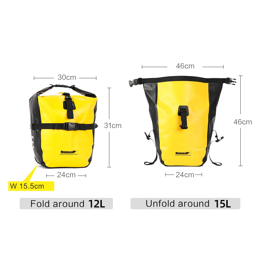 Rhinowalk-Bolsa de alforja para bicicleta de 7L-15L, 100% impermeable, portaequipajes delantero, portaequipajes trasero para bicicleta, accesorios para bicicleta de montaña