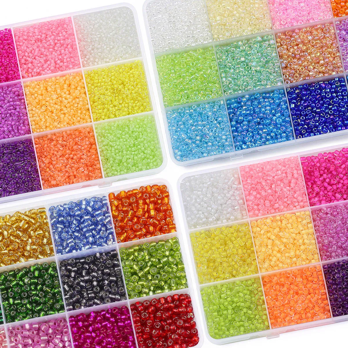 Kit multitamaño 11/0 2 3 4mm cuentas de vidrio transparente cuentas de semilla 15 colores espaciador cuentas de arroz sueltas para fabricación de joyería pulsera DIY