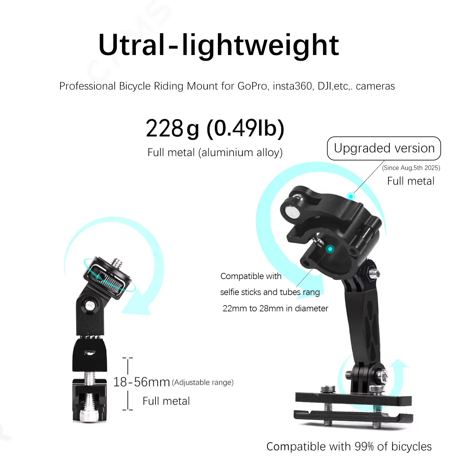 Soporte de Montaje Camsteer Premium para Bicicleta con Vista de Tercera Persona para Cámaras GoPro Max2, Hero 13, 12, Insta360 X6, X5, X4, Ace Pro2, DJI Osmo360