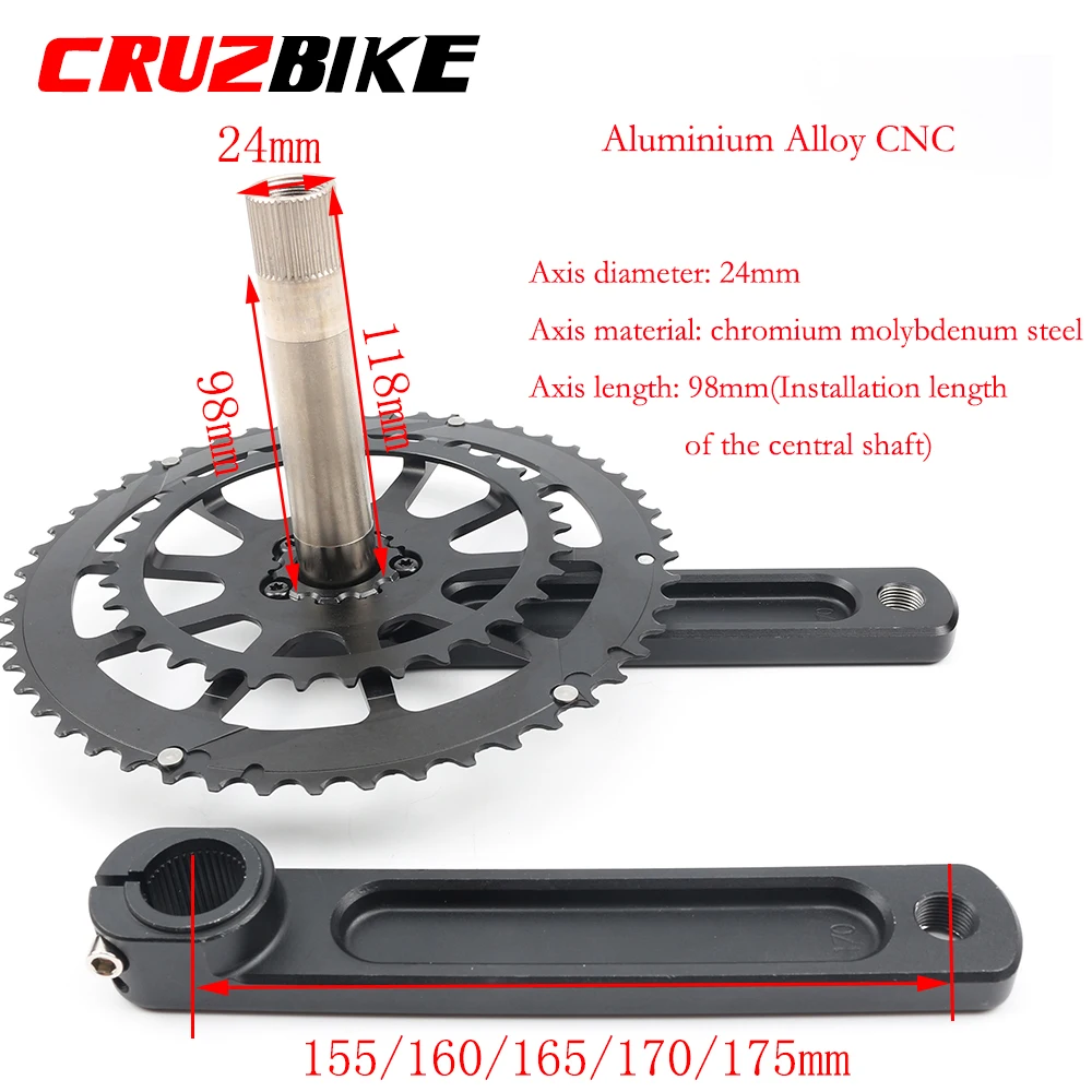 CRUZbike-platos y bielas para bicicleta de carretera, manivela de 155/160/165/170/175mm, 50-34T/52-36T/53-39T, doble plato, tornillo de bicicleta plegable BB