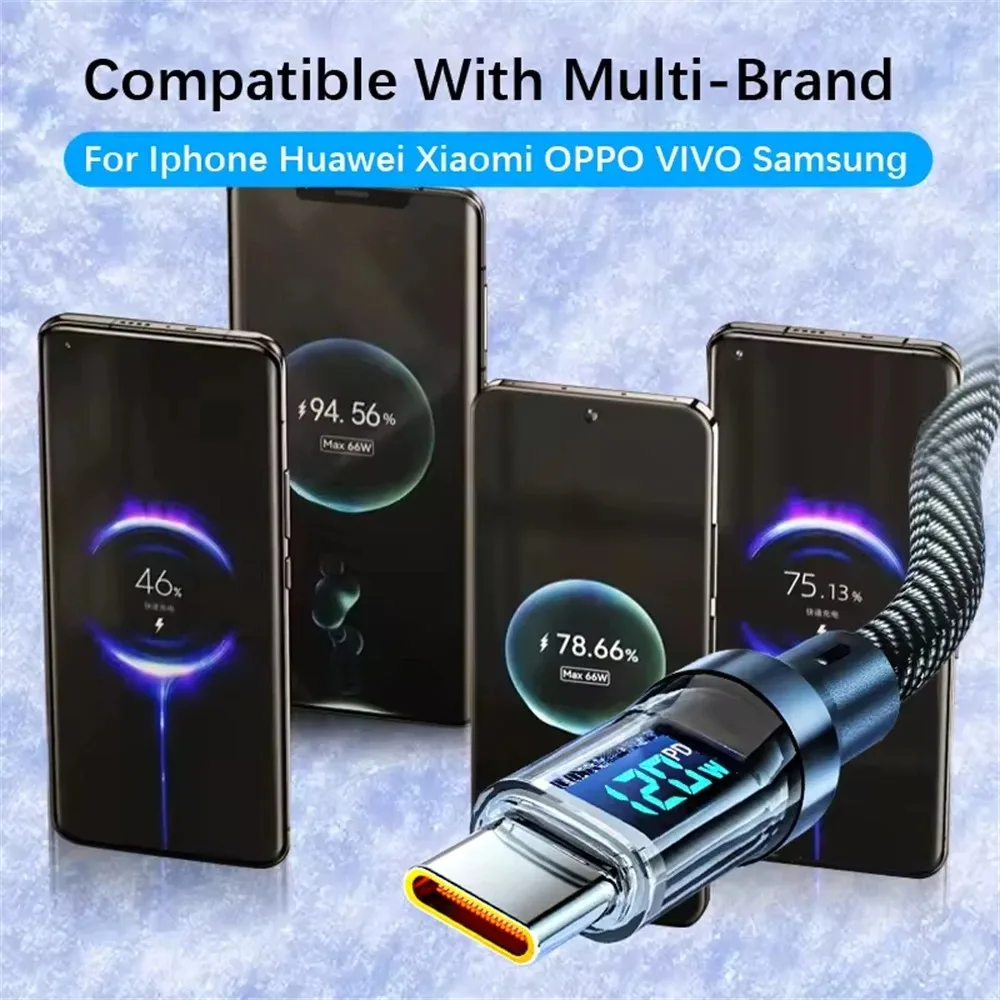 Cables de carga USB C de 100W y USB A de 120W con pantalla LED, USB C=C-C, USB A=A-C, no compatibles con Xiaomi, iPhone, Samsung