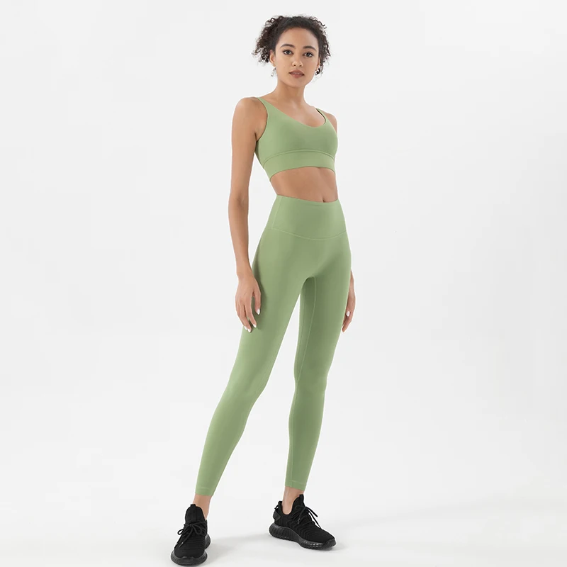 Conjuntos Deportivos de Nailon para Mujer, Conjunto de Yoga, Traje Deportivo para Gimnasio, Leggings, Ropa Informal para Mujer, Tops Cortos Sexys, 18 Colores