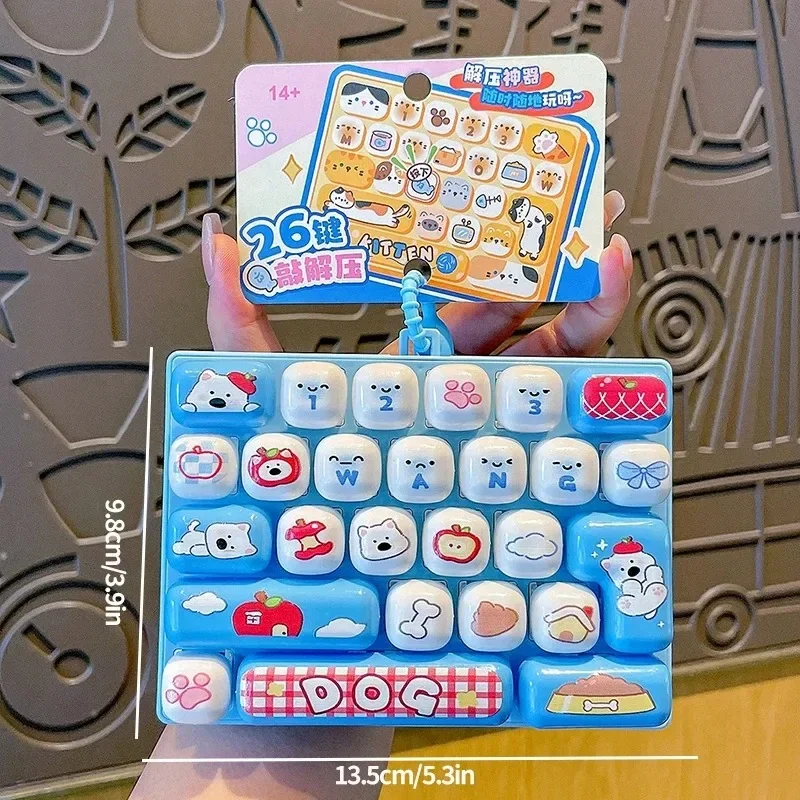 26Grid Keycap Clicker Antiestrés, Llavero de Teclado Fidget, Botón de Descompresión, Diseño de Dibujos Animados, Relajante para Manos, Regalo para Fiestas, 26구 키캡 키링