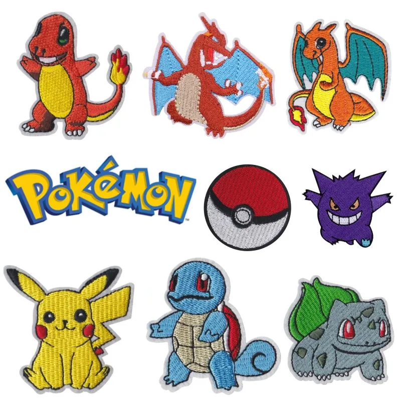 Nuevos 33 Estilos de Parches de Tela de Charizard y Pikachu, Pegatinas para Ropa, Parches Bordados para Coser, Apliques Termoadhesivos para Ropa DIY