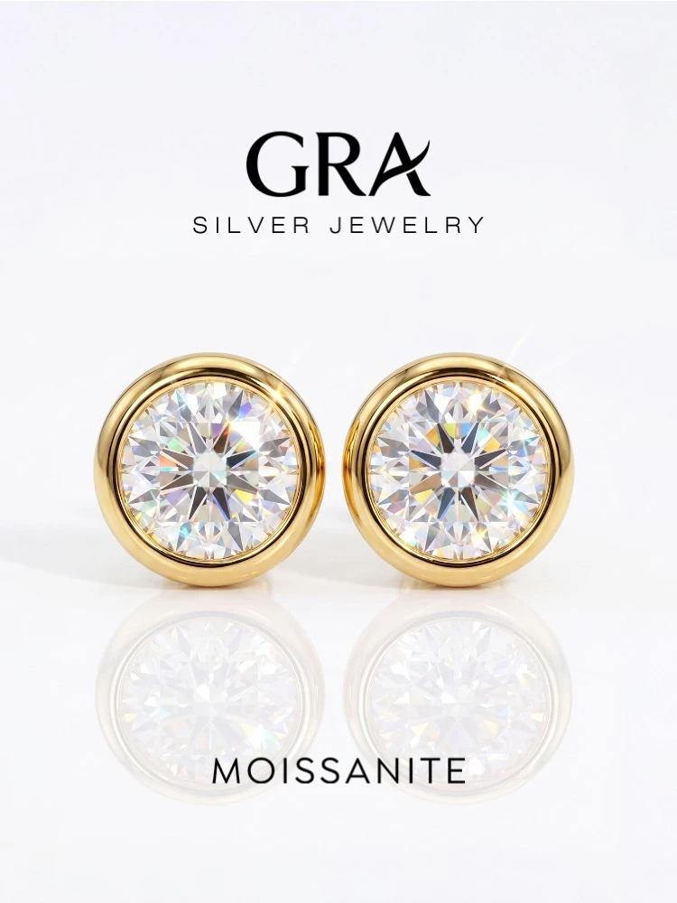 Pendientes de Diamante Moissanita Real de 0.5-1ct, Redondos y de Lujo para Mujer, Plata de Ley 925, Pendientes de Boda, Joyería Fina, Regalos