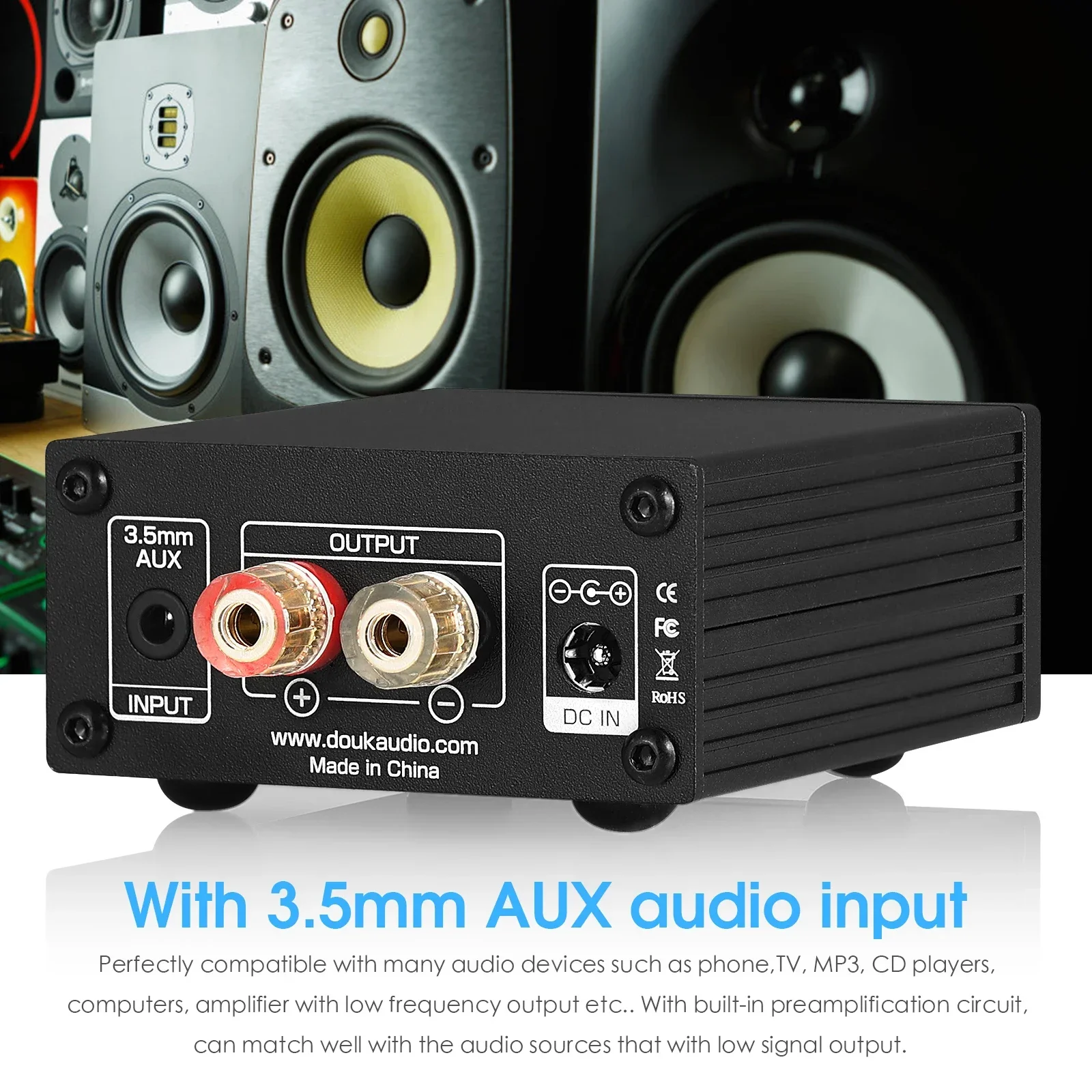 Douk Audio NS-03G Mini subwoofer de 100W/canal Mono de frecuencia completa TPA3116 amplificador Digital amplificador de potencia de Audio de escritorio