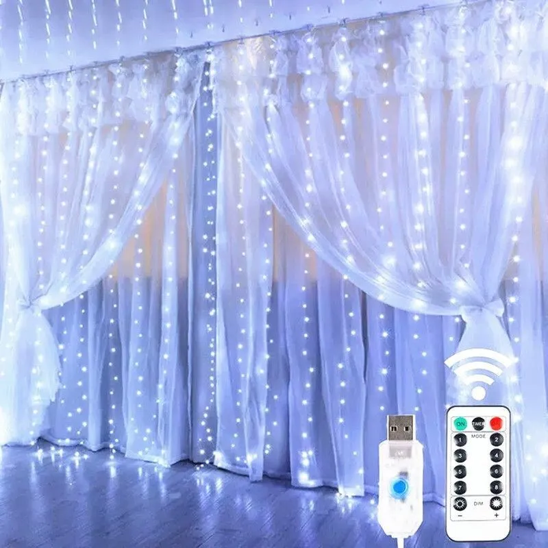 Luces navideñas LED guirnaldas de luces de cortina 8 modos remoto USB adorno decoración navideña para el hogar vacaciones lámpara de Año Nuevo