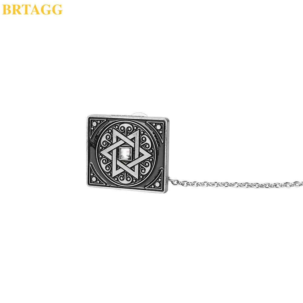 BRTAGG Clips Tallit, Clips para Mantón de Oración Tallit, 3,5 cm x 3 cm, Todo Metal, Estrella de David, Cadena de 17,5 cm de Largo