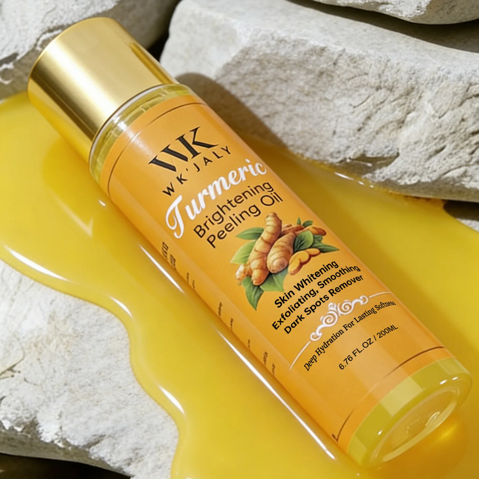 WK JALY Aceite Exfoliante Amarillo Para Todo Tipo de Piel, Con Cúrcuma Natural, Aclarante, Mejora la Piel Áspera, Limpia, Suaviza, 200ml