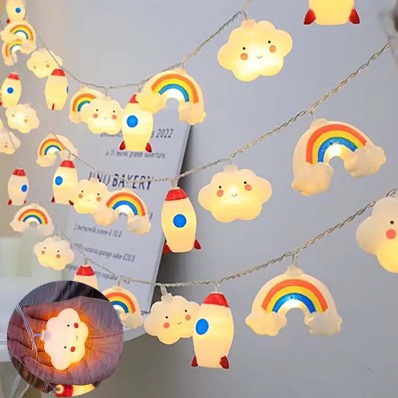 Guirnalda de Luces LED de 1.5M/10 LED con Forma de Estrella Arcoíris, Funciona con Pilas, para Habitación Infantil, Puesto de Mercado Nocturno, Decoración Festiva