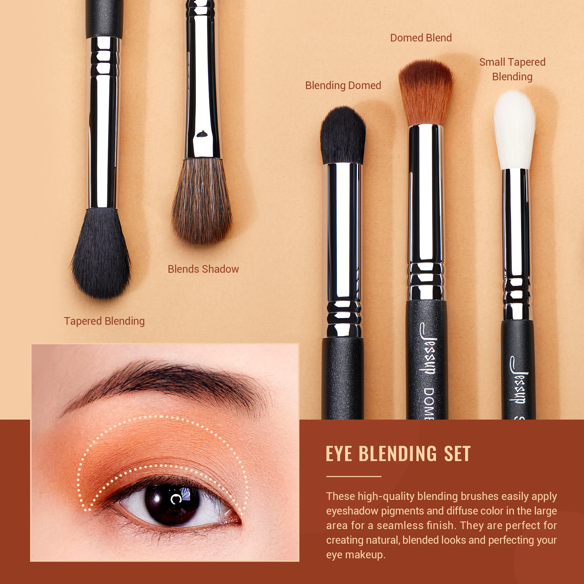 Set de Brochas de Maquillaje para Ojos Jessup, Brocha Profesional para Difuminar Sombras, Brocha Sintética para Delinear el Contorno del Ojo, T338