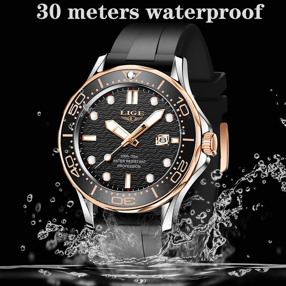 2025 LIGE, nuevos relojes de negocios para hombres, relojes de buceo de lujo de primeras marcas para hombres, reloj de fecha resistente al agua, reloj deportivo, reloj Masculino + caja