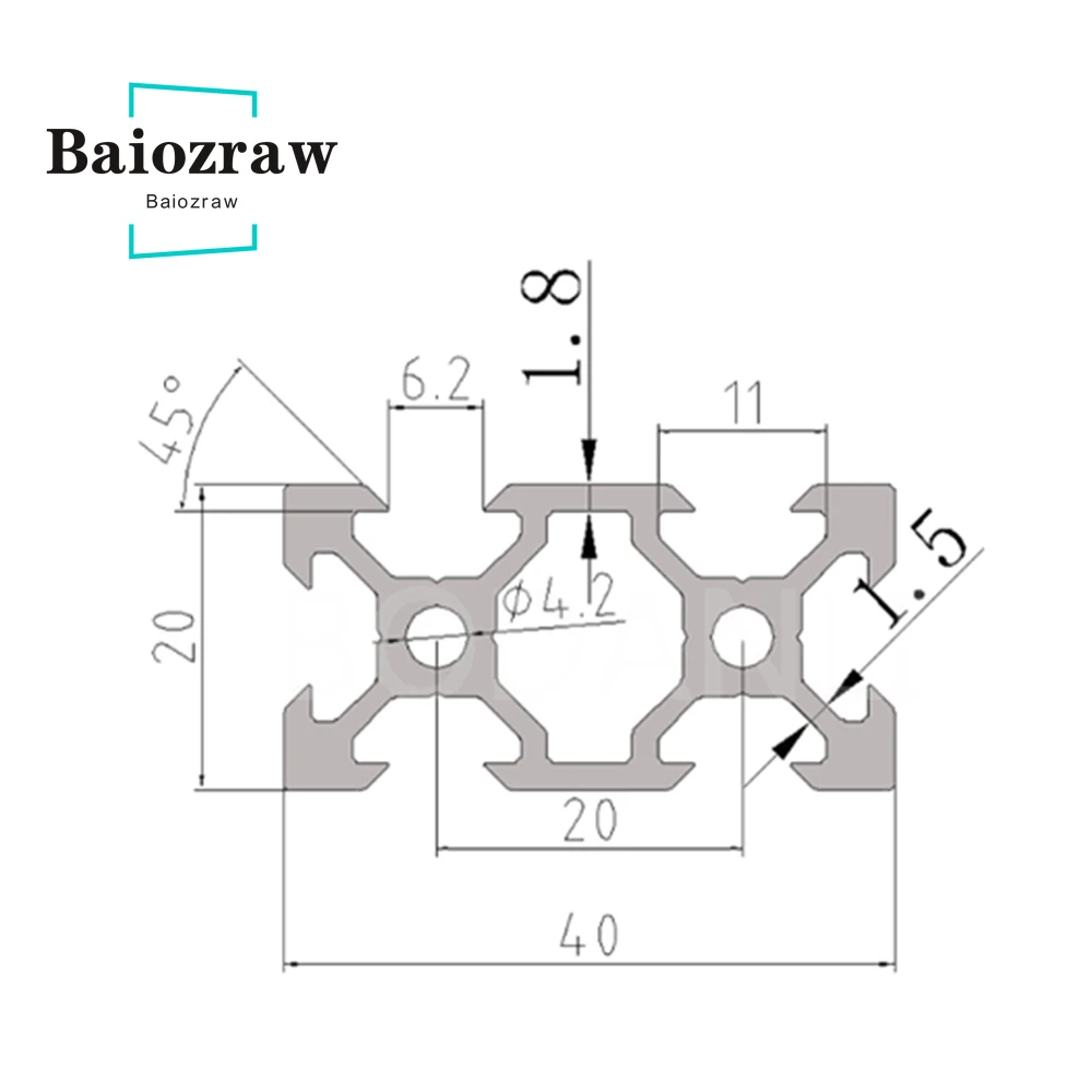 Perfil de aluminio anodizado negro 2040 con ranura en V, extrusión estándar de la UE, riel lineal de 100mm-800mm para impresora 3D CNC, piezas de bricolaje, 1 unidad