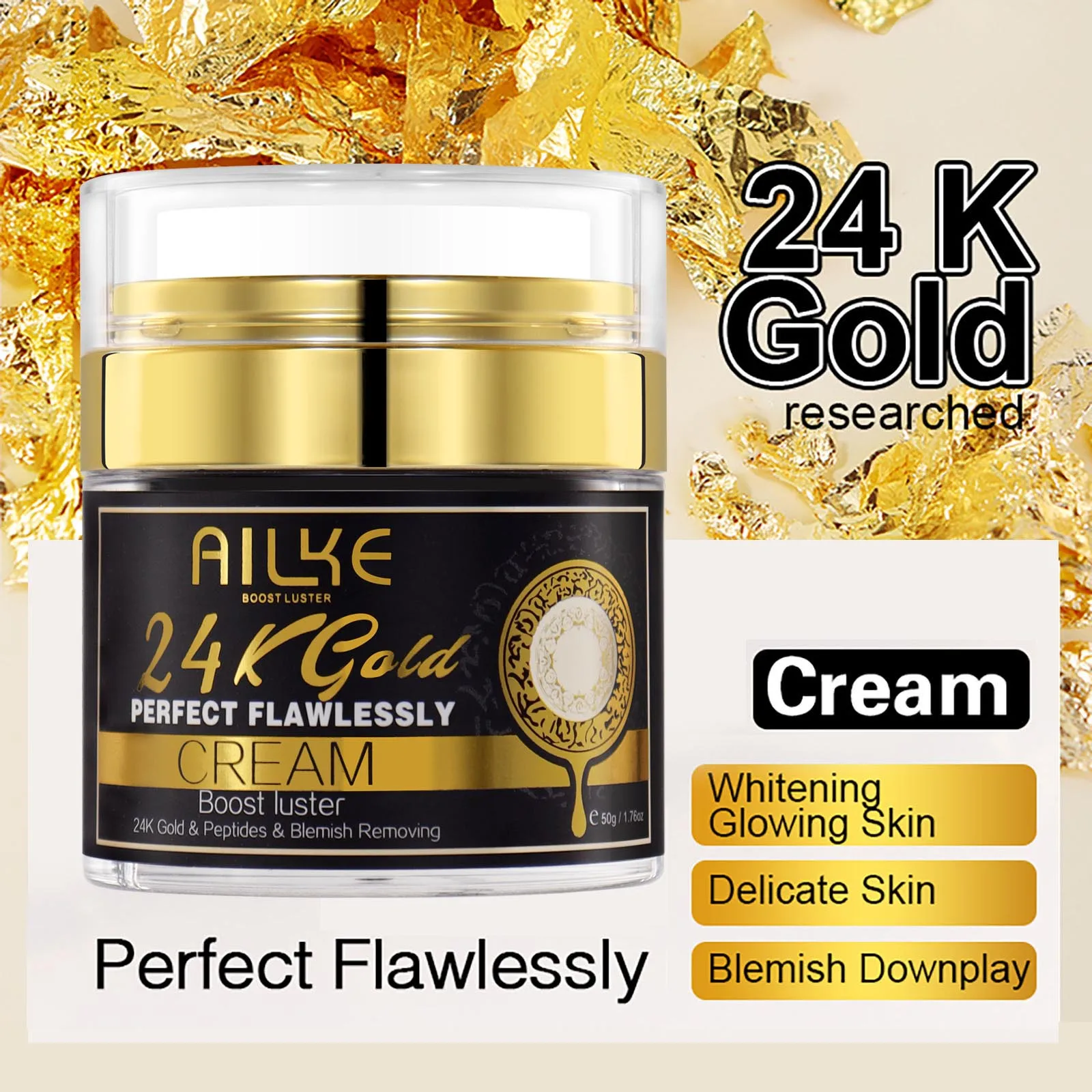 AILKE 24K Glod Set de cuidado de la piel impecable, blanqueamiento, reduce las manchas oscuras, la pigmentación, las arrugas, hidrata, para todo tipo de piel