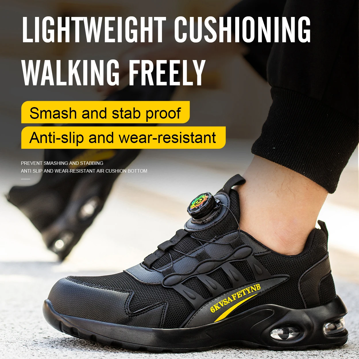 Zapatos de seguridad con botón giratorio para hombre, zapatillas de trabajo con punta de acero, zapatos indestructibles, botas de trabajo a prueba de pinchazos, zapatos de seguridad con cojín de aire