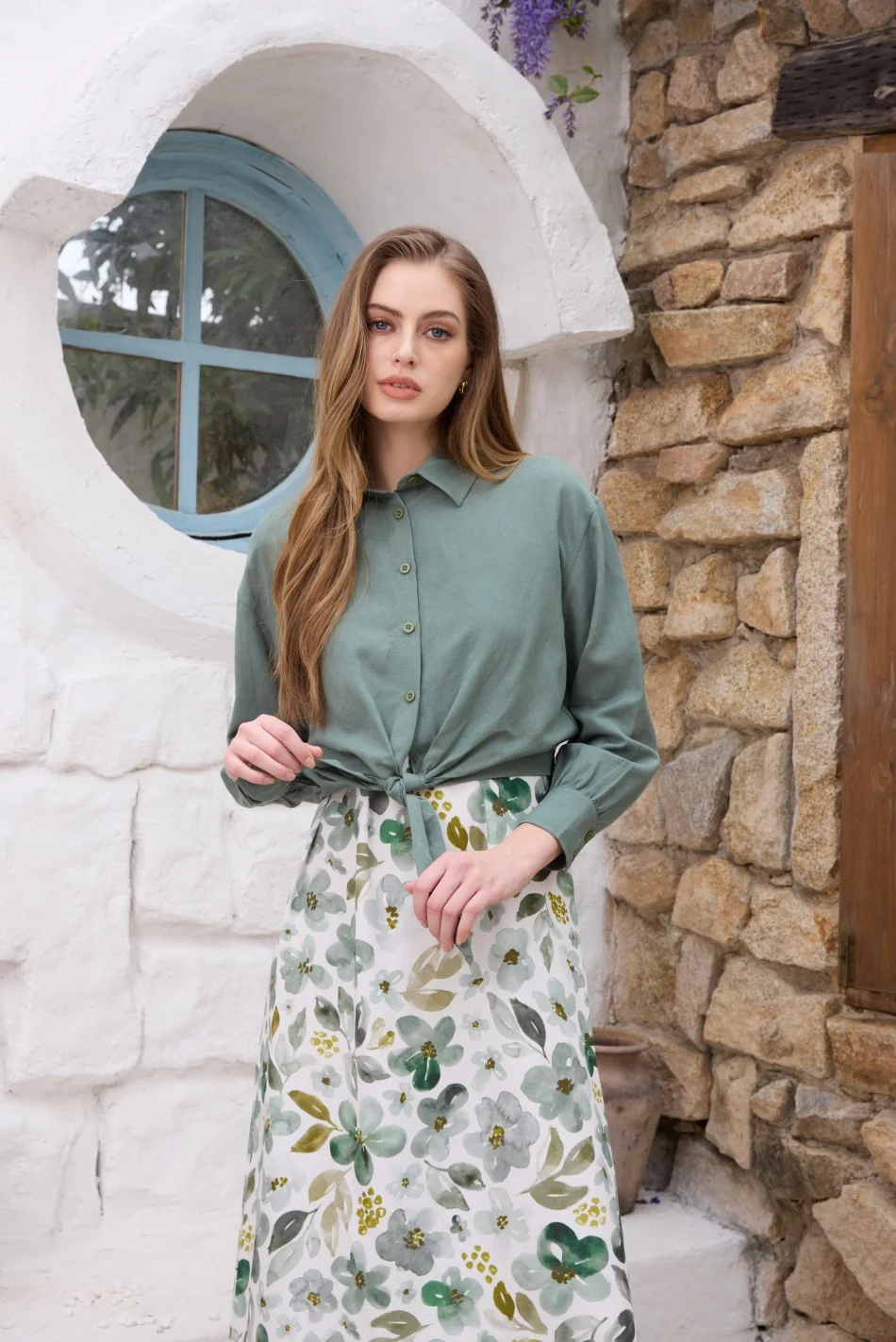 Camisa de lino AS SS26 + colección de vestidos estampados, conjunto de lino estampado de alta calidad y cárdigan de punto para mujer