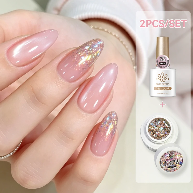 BORN PRETTY 1/2 piezas 5ml Esmalte de Uñas en Gel con Purpurina y Lentejuelas, Barniz Semipermanente Removible LED UV, Suministros para Uñas