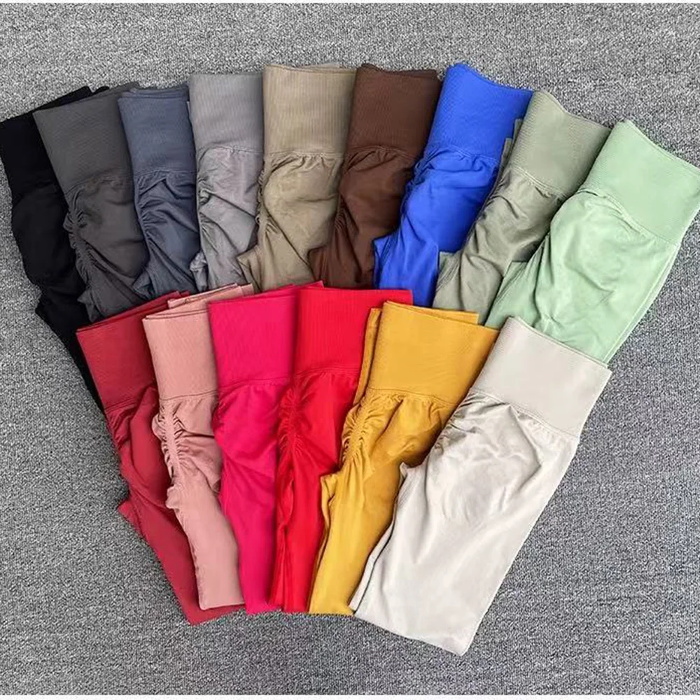 Pantalones deportivos sin costuras para Yoga, mallas deportivas de cintura alta, transparentes, para Yoga, gimnasio, correr, pantalones de secado rápido, pantalones con fruncido en la parte de atrás
