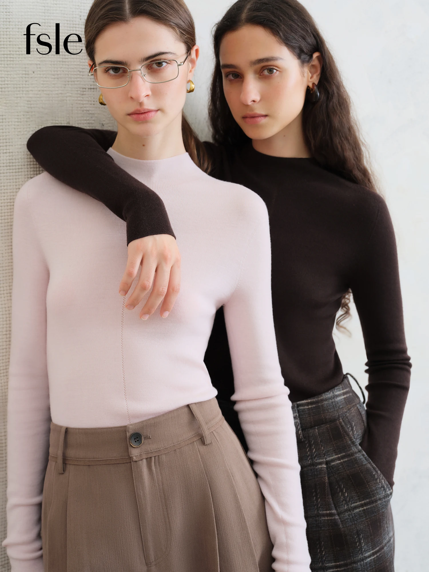 FSLE【Serie Premium】Camiseta de lana de Biella alemana para mujer, súper fina, lavable, sin costuras, de una pieza, con cuello simulado, capa Base térmica