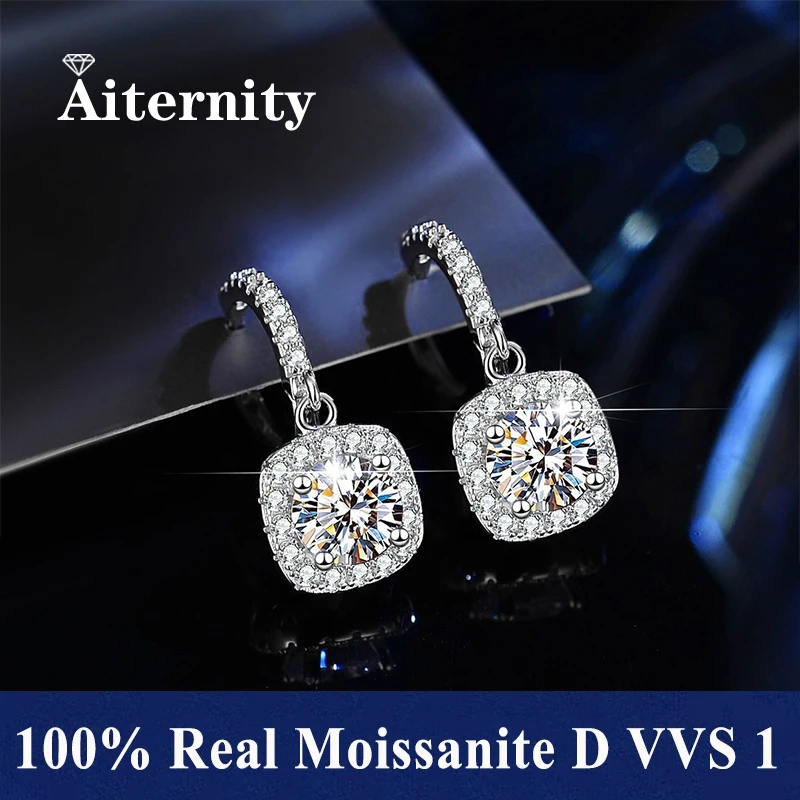 Certificados GRA 100% moissanita auténtica Plata de Ley 925 D VVS1 Pass Diamond Tester Pen pendientes de tuerca de moissanita para mujer