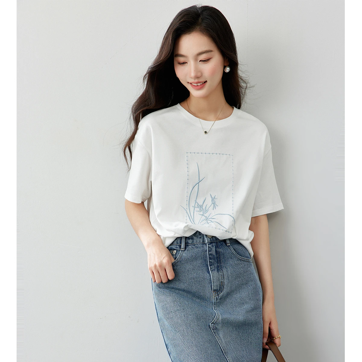 VIMLY-Camiseta blanca de algodón bordada de estilo chino para mujer, camisetas de manga corta, camisetas holgadas y versátiles, nuevas camisetas de verano para mujer M6911