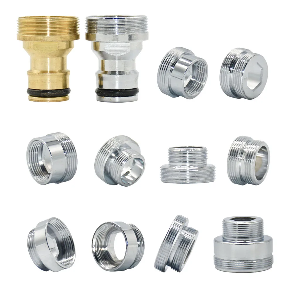 Acoplador de grifo de agua de latón M22 a M16 M18 M20 M24 M28 conector de rosca accesorios plateados para burbujeador cocina y baño
