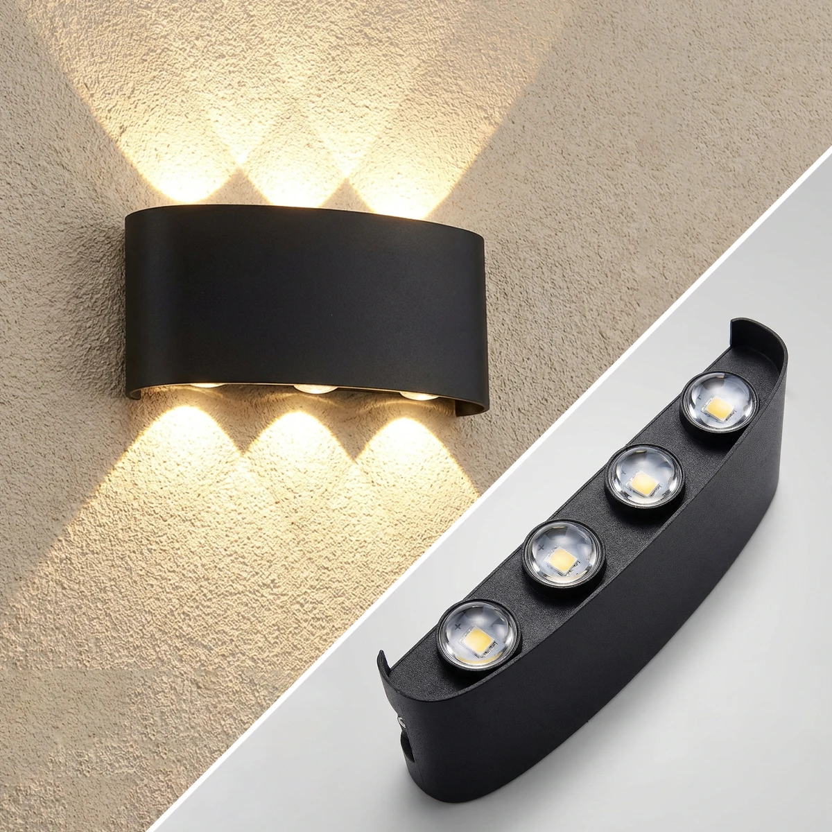 Apliques de Pared LED de 2W/4W/6W/8W/10W, Lámpara de Pared Moderna de Aluminio, Iluminación de Pared Negra con Luz Ascendente y Descendente para Sala de Estar