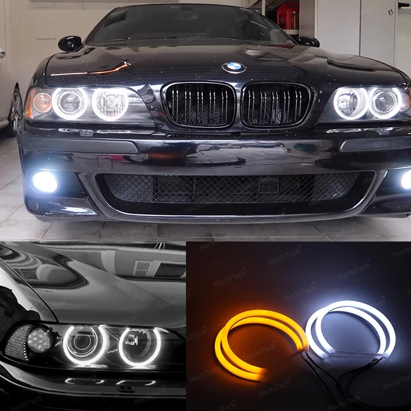 Para BMW 5 Series E39 525i 528i 530i 540i blanco amarillo doble y blanco algodón LED Angel Eyes Kit anillo luz de señal de giro DRL