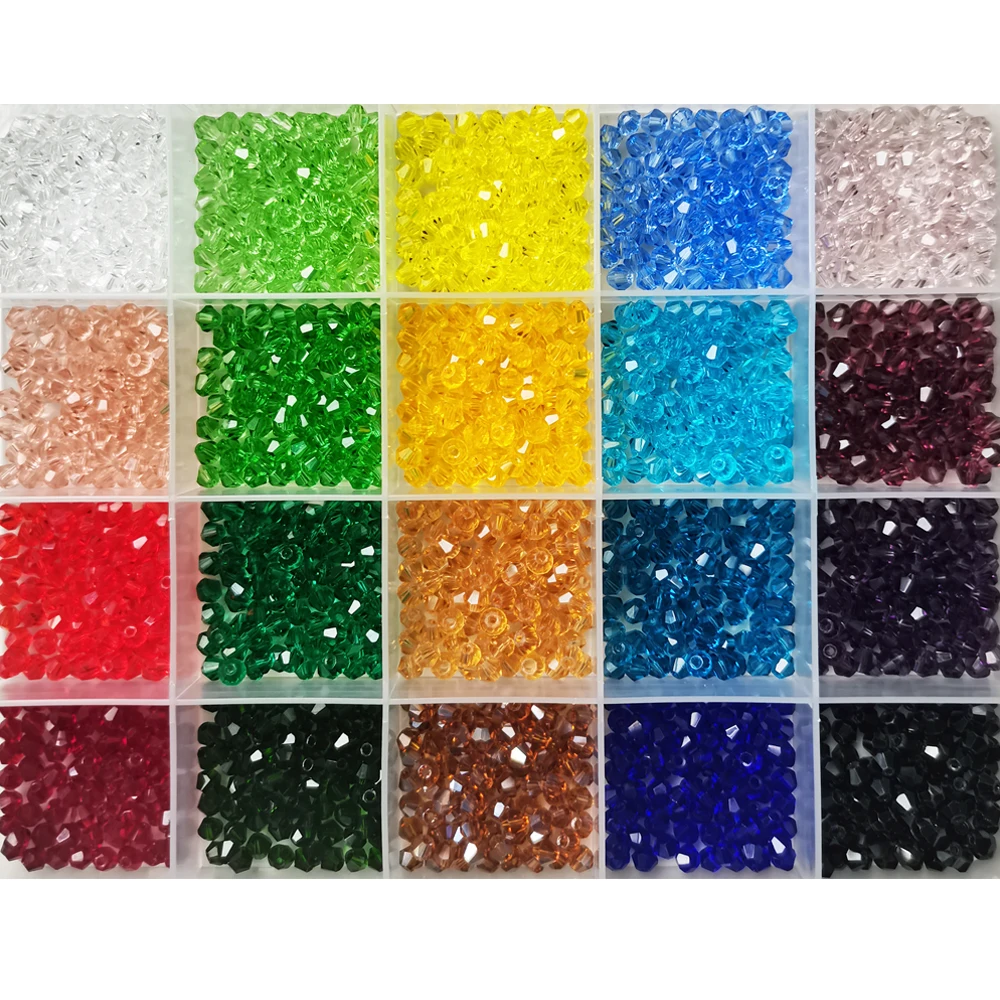 Juego de cuentas de cristal bicono de 24 colores con estuche de almacenamiento, cuentas facetadas brillantes para fabricación de joyería, collar bohemio artesanal DIY