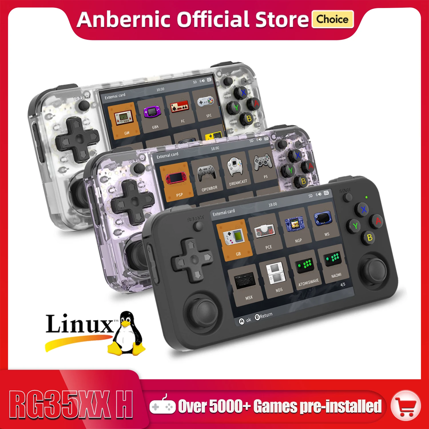Consolas portátiles Anbernic RG35XX H para jugar videojuegos, pantalla IPS de 3.5 pulgadas 640*480, reproductor de juegos retro, 3300 mAh, más de 5000 juegos