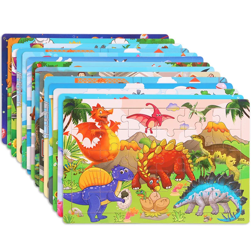 NUEVO Rompecabezas de Madera de 30 Piezas, Rompecabezas de Animales, Dinosaurios, Dibujos Animados y Aviones, Juguetes de Bloques de Construcción Intelectuales para Regalo