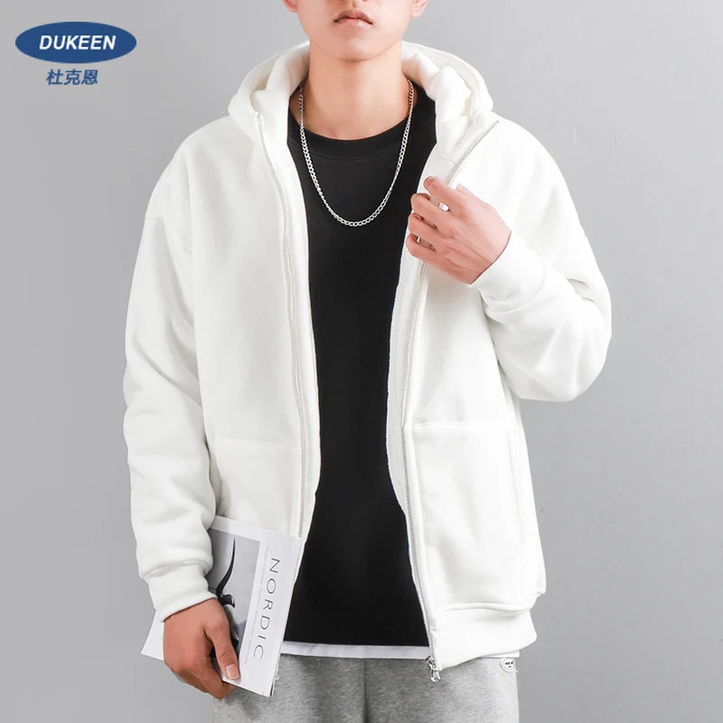 Dukeen-sudaderas con capucha de invierno para hombre, camisa con capucha gruesa y cálida con cremallera, ropa informal de Color sólido para mujer, abrigo blanco y negro