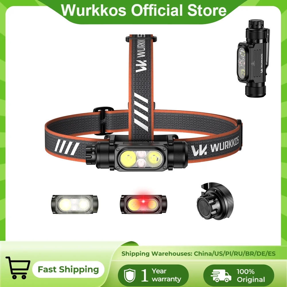 Linterna Frontal Wurkkos HD17 de 2500 Lúmenes con Batería 18650 para Uso Diario (EDC) con Luz Roja, Ideal para Actividades al Aire Libre